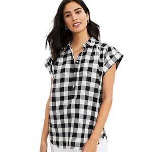 Loft Gingham Dolman Henley Top Size XS